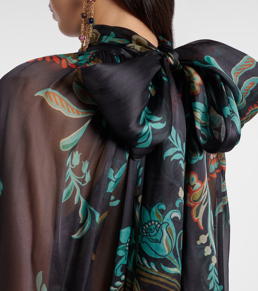 Etro Floral Sheer Silk Chiffon Blouse In Black