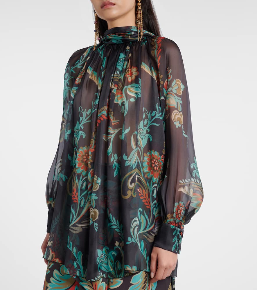 Etro Floral Sheer Silk Chiffon Blouse In Black