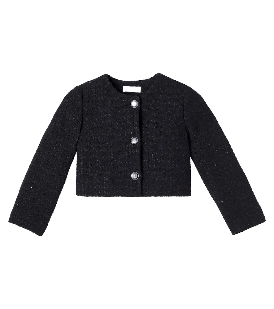 Monnalisa Sequined Bouclé Jacket In Black