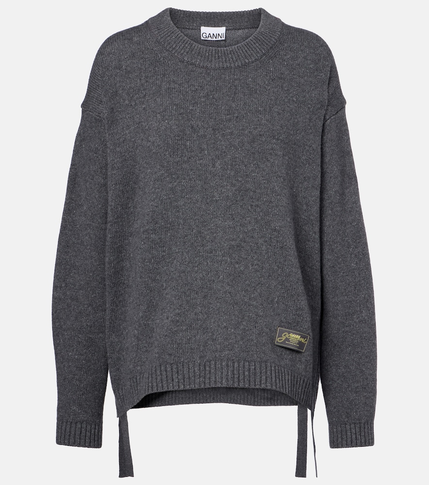 Ganni Women's Grey Logo Wool-Blend Sweater Extra Small - Mytheresa