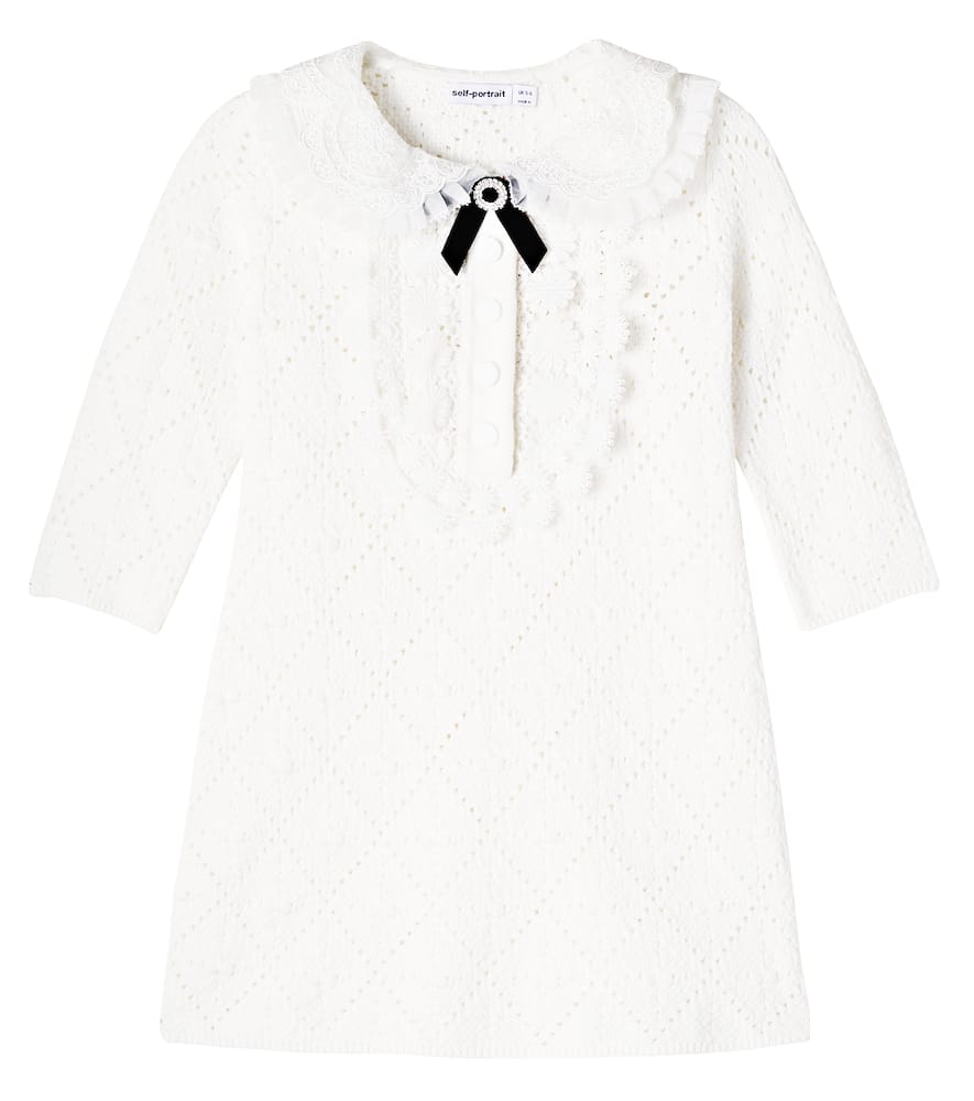 Self-portrait Lacee-trimmed Pointelle Dress In White