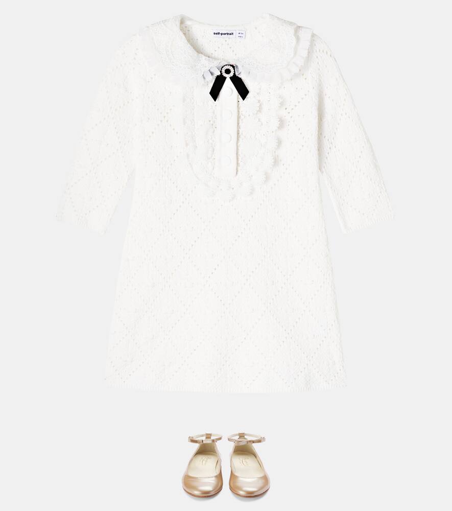 Self-portrait Lacee-trimmed Pointelle Dress In White
