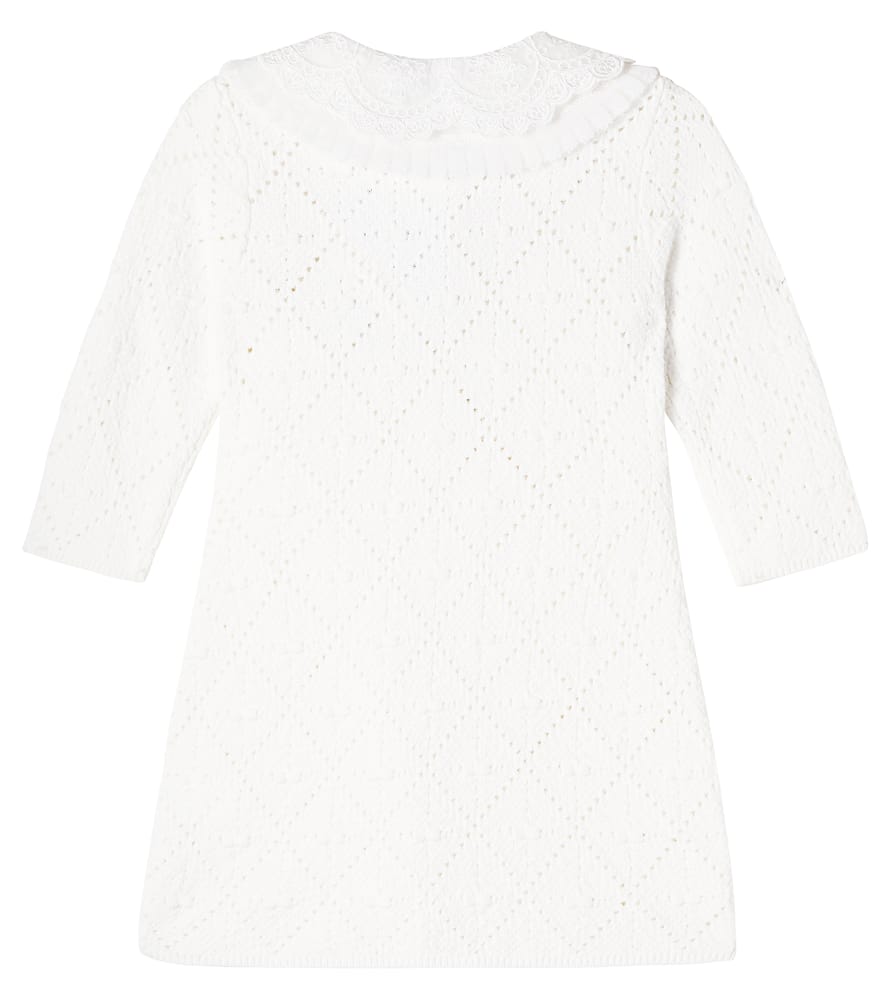 Self-portrait Lacee-trimmed Pointelle Dress In White