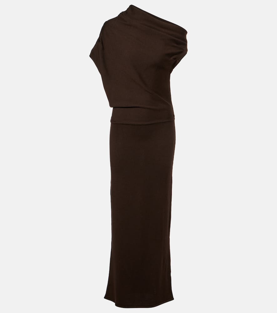 Staud Mabel One-shoulder Wool Maxi Dress In Brown