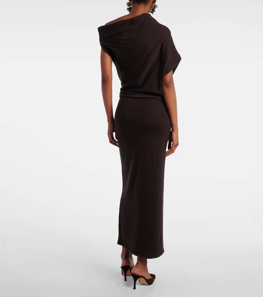 Staud Mabel One-shoulder Wool Maxi Dress In Brown