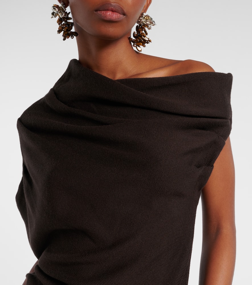 Staud Mabel One-shoulder Wool Maxi Dress In Brown