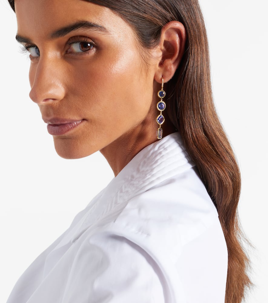 Octavia Elizabeth Cascade 18kt Gold Drop Earrings With Diamonds And Tanzanite In Blue