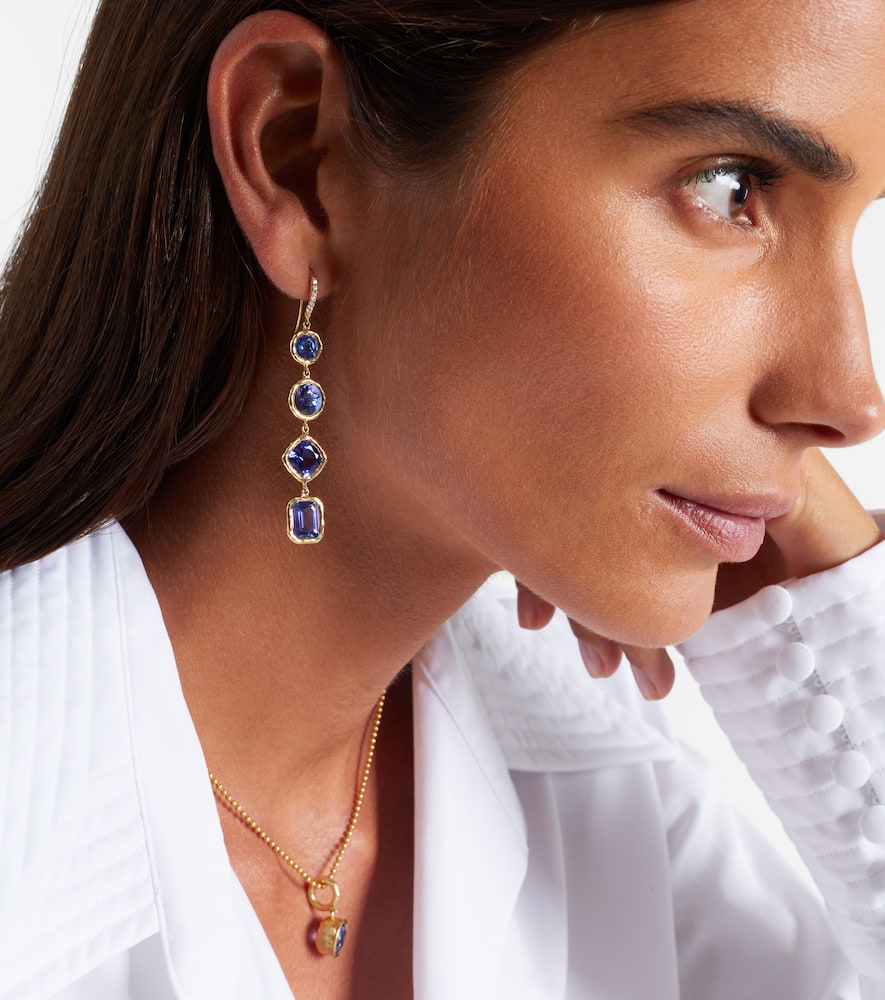 Octavia Elizabeth Cascade 18kt Gold Drop Earrings With Diamonds And Tanzanite In Blue