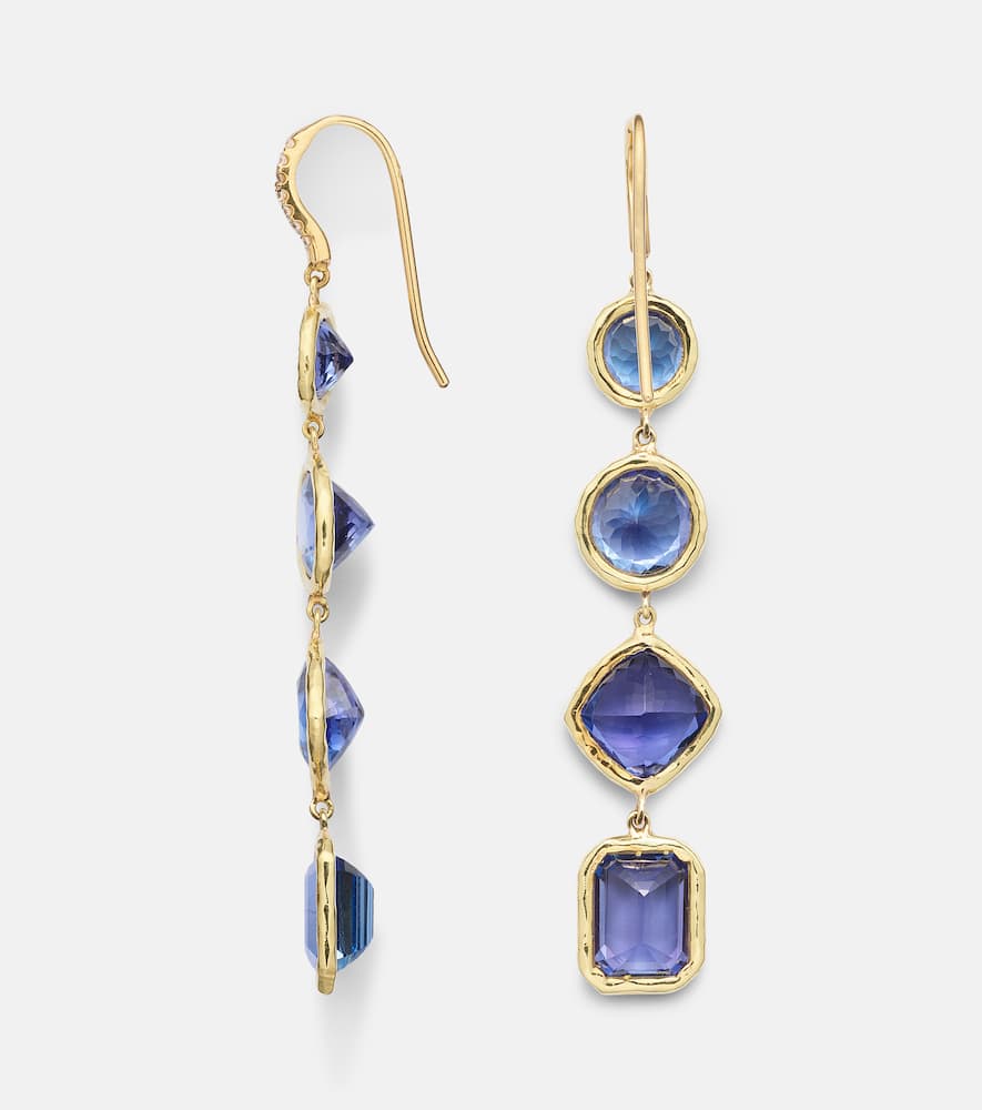 Octavia Elizabeth Cascade 18kt Gold Drop Earrings With Diamonds And Tanzanite In Blue