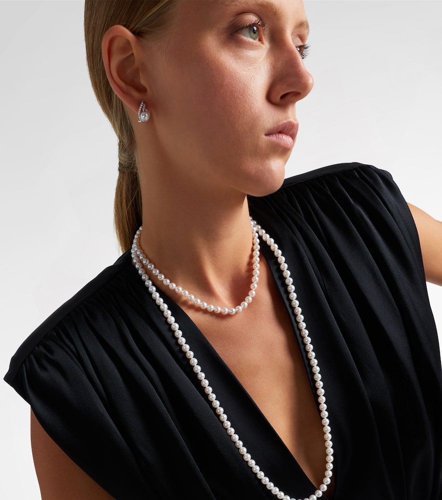Mikimoto 18kt White Gold Necklace With Pearls In Silver