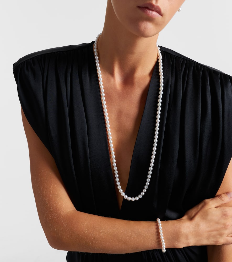 Mikimoto 18kt White Gold Necklace With Pearls In Silver