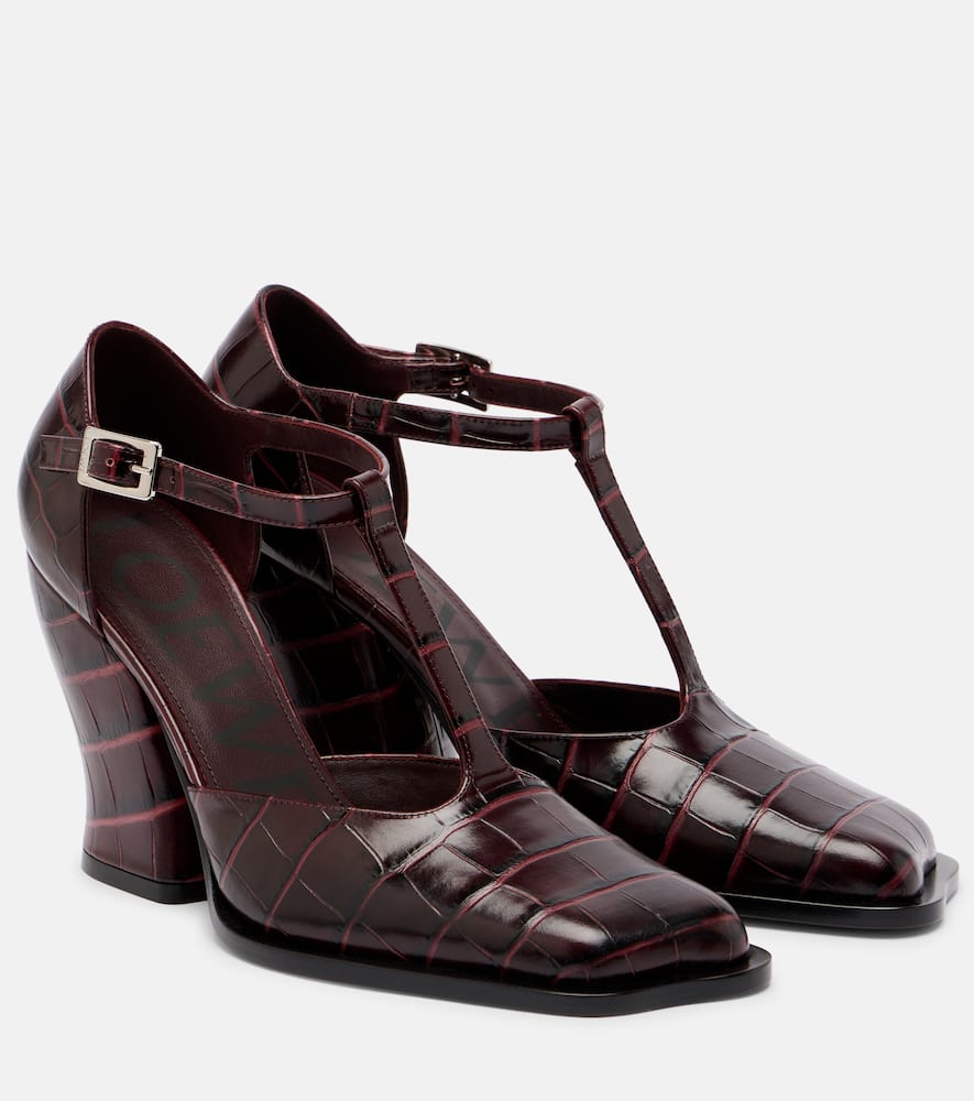 Loewe Onda 90 Croc-effect Leather Pumps In Burgundy