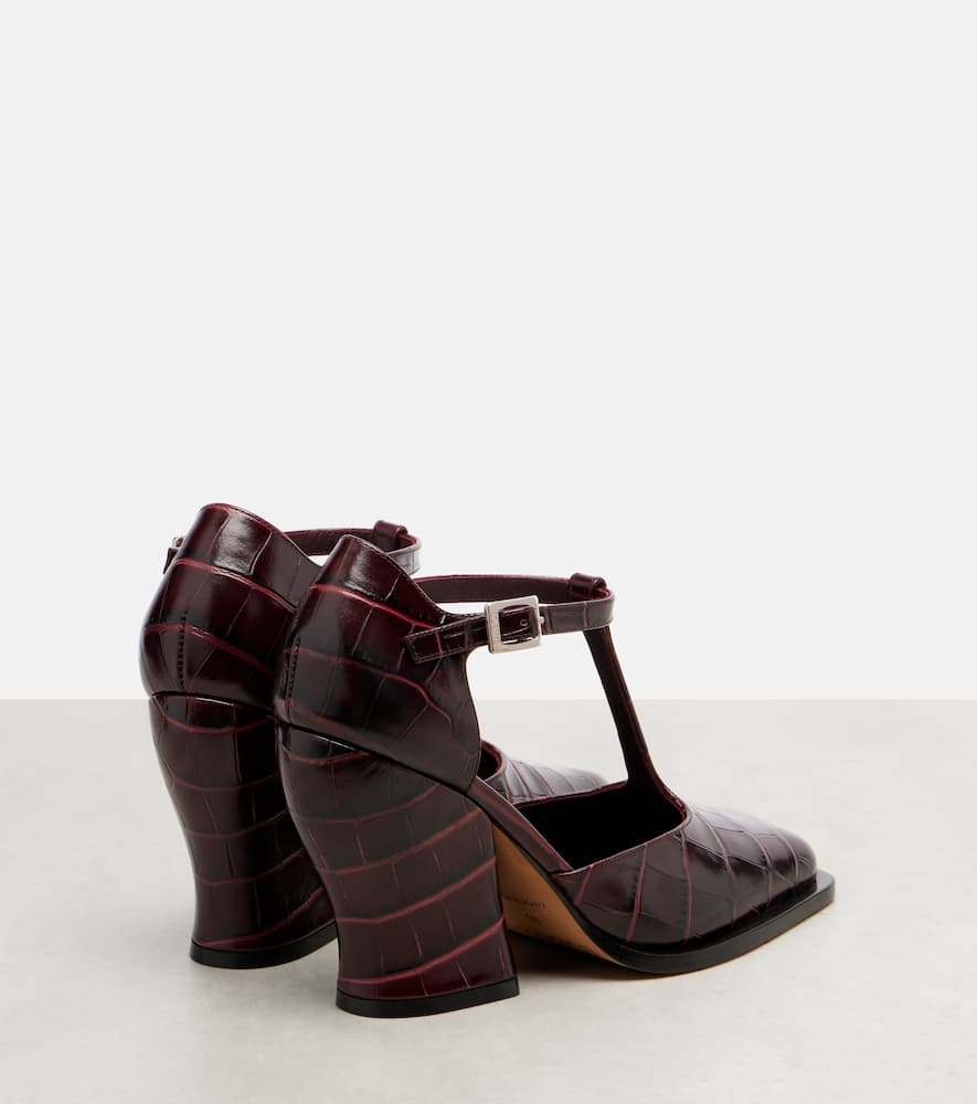 Loewe Onda 90 Croc-effect Leather Pumps In Burgundy