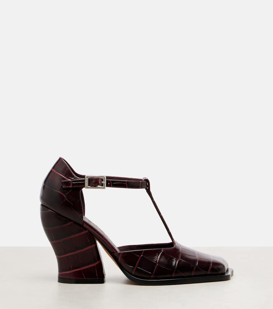 Loewe Onda 90 Croc-effect Leather Pumps In Burgundy