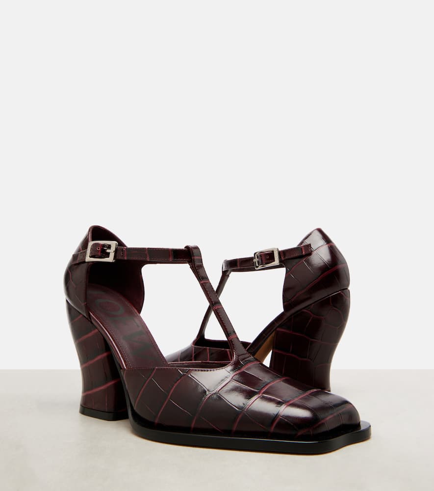 Loewe Onda 90 Croc-effect Leather Pumps In Burgundy
