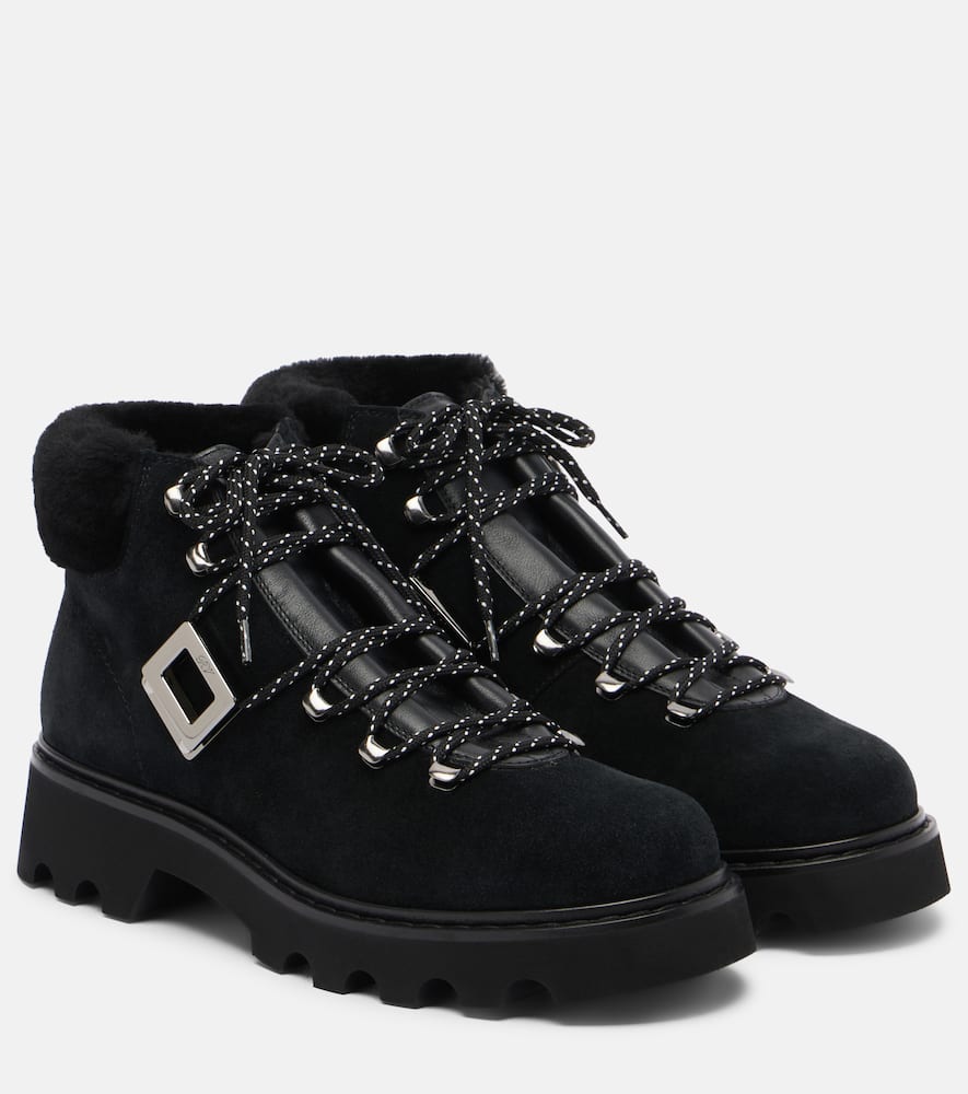 Roger Vivier Viv' Rangers Suede Lace-up Boots In Black