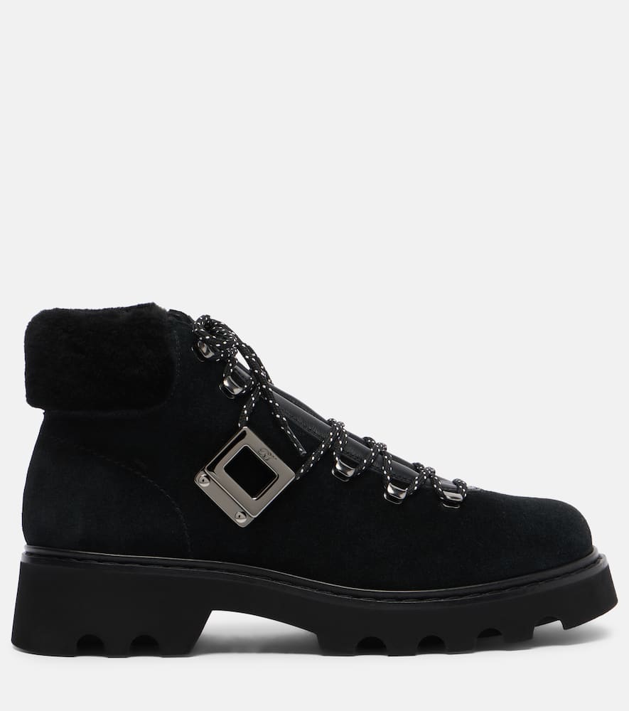 Roger Vivier Viv' Rangers Suede Lace-up Boots In Black