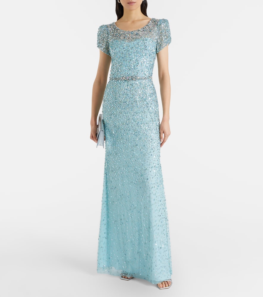 Jenny Packham Epoch Embellished Gown In Blue