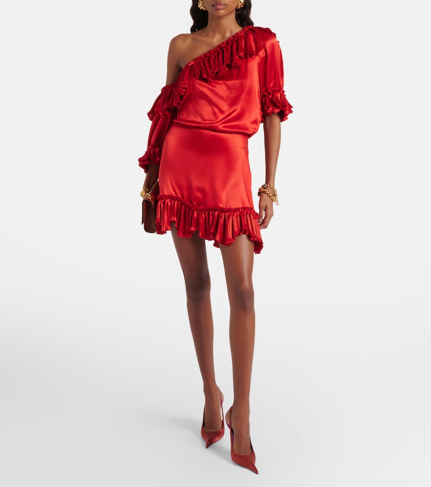  Saint Laurent Saint Laurent Ruffled Silk Satin Minidress 