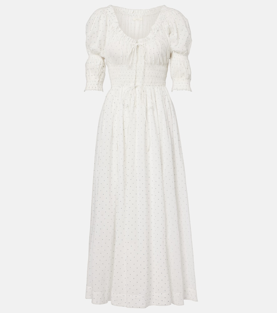 Doen Dôen Ischia gathered polka-dot cotton midi dress