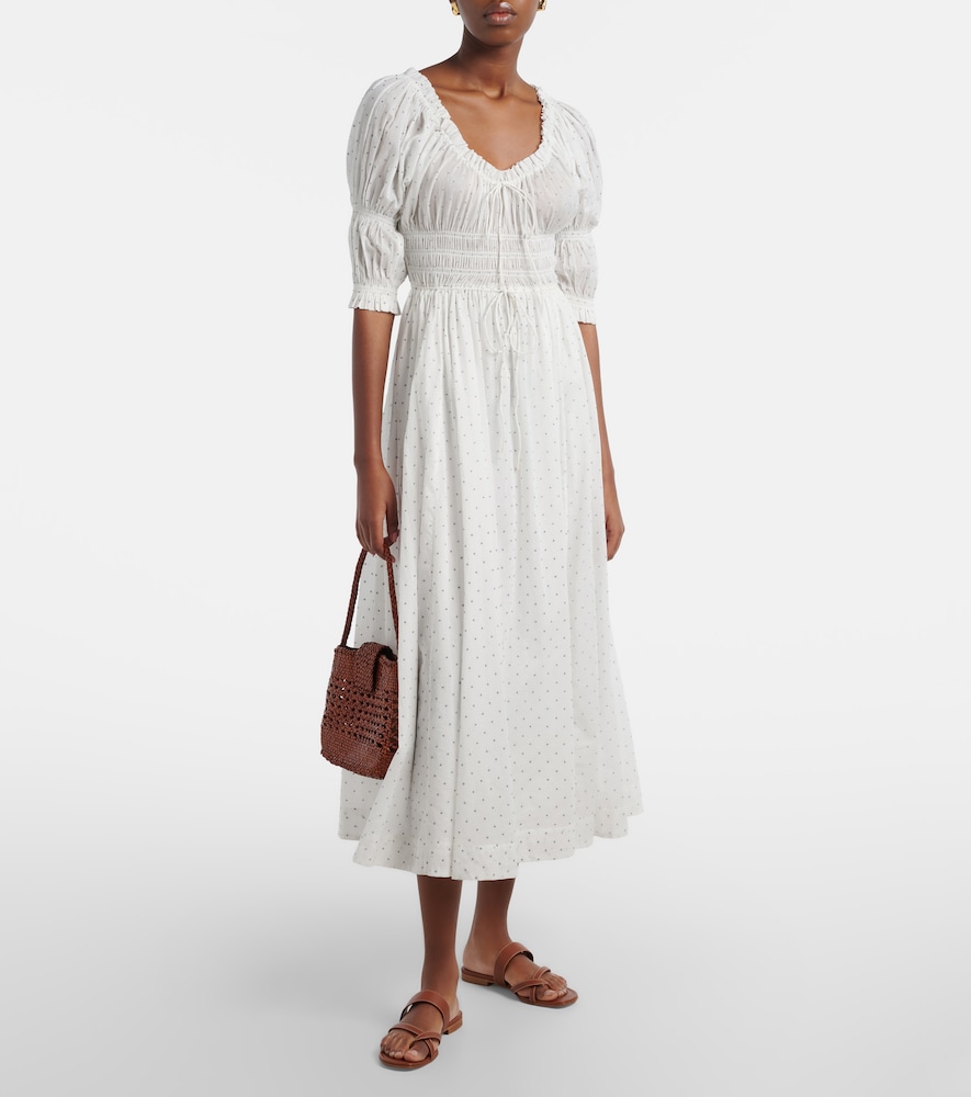 Dôen Ischia gathered polka-dot cotton midi dress