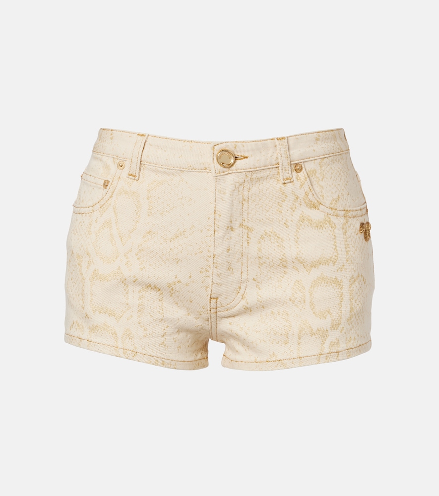 Shorts in denim con stampa serpente