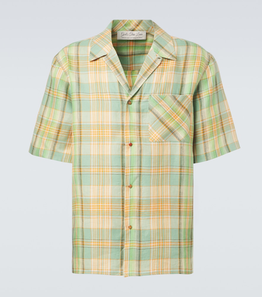 God's True Cashmere Moss plaid linen shirt with carnelian