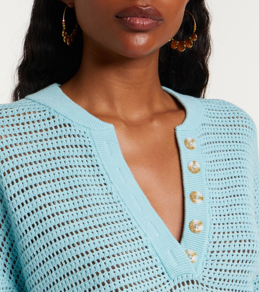 Callie Open-Knit Cotton Polo Sweater