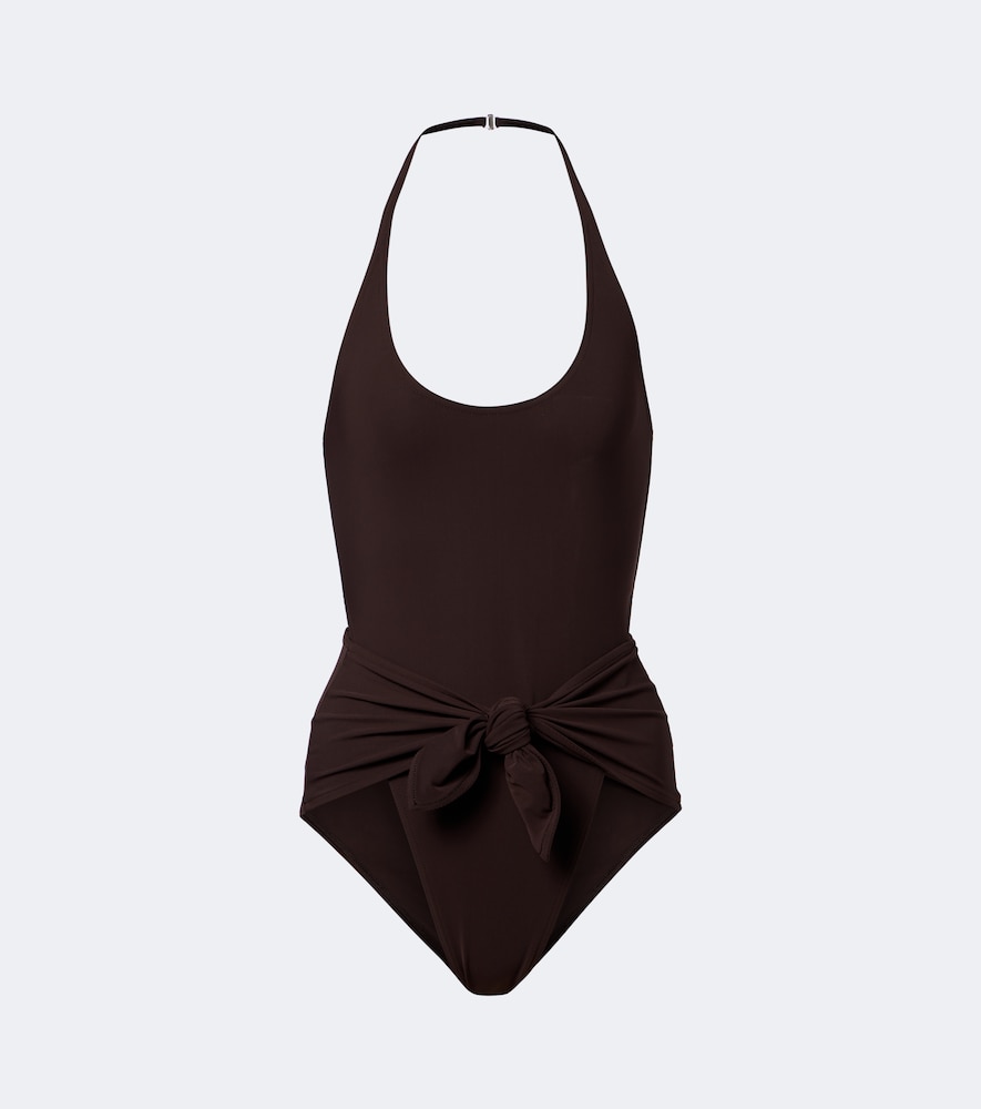 Alaïa Draped Halterneck Swimsuit In Brown