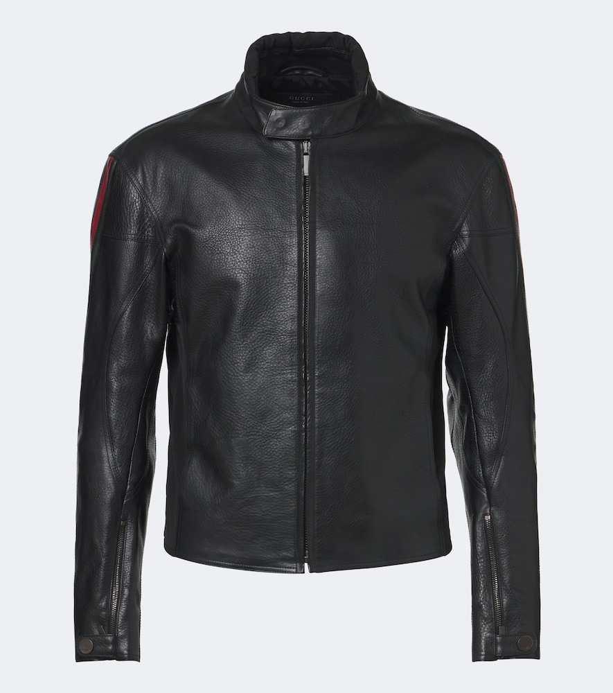 GUCCI Gucci Web Stripe leather biker jacket