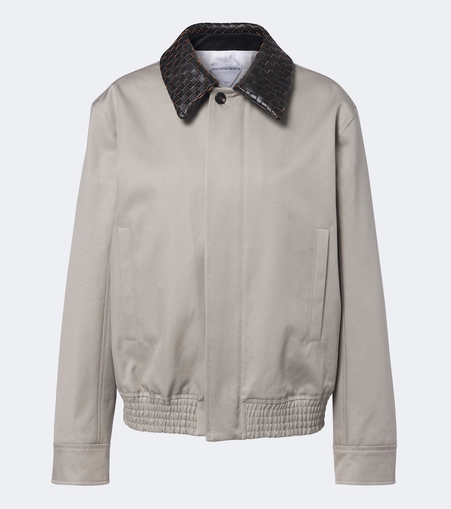 Bottega Veneta Intrecciato Oversized Cotton Blouson Jacket In Grey