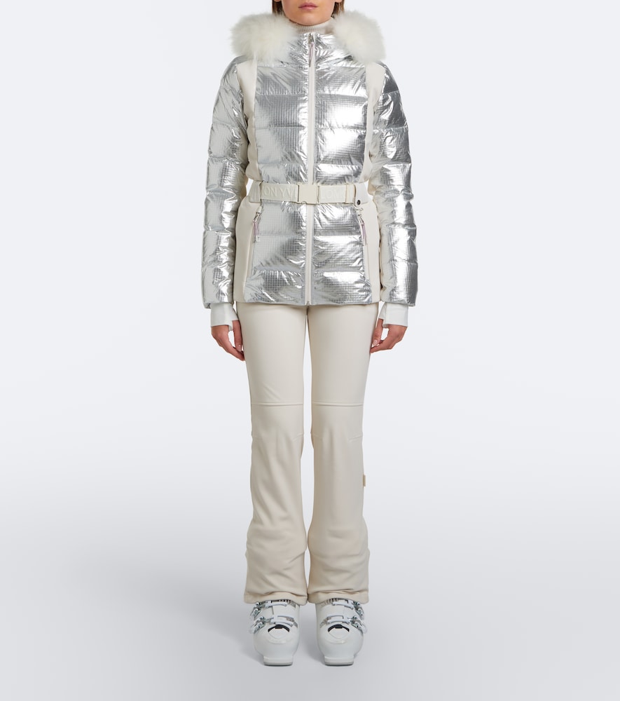 Belted Shearling-Trimmed Ski Jacket