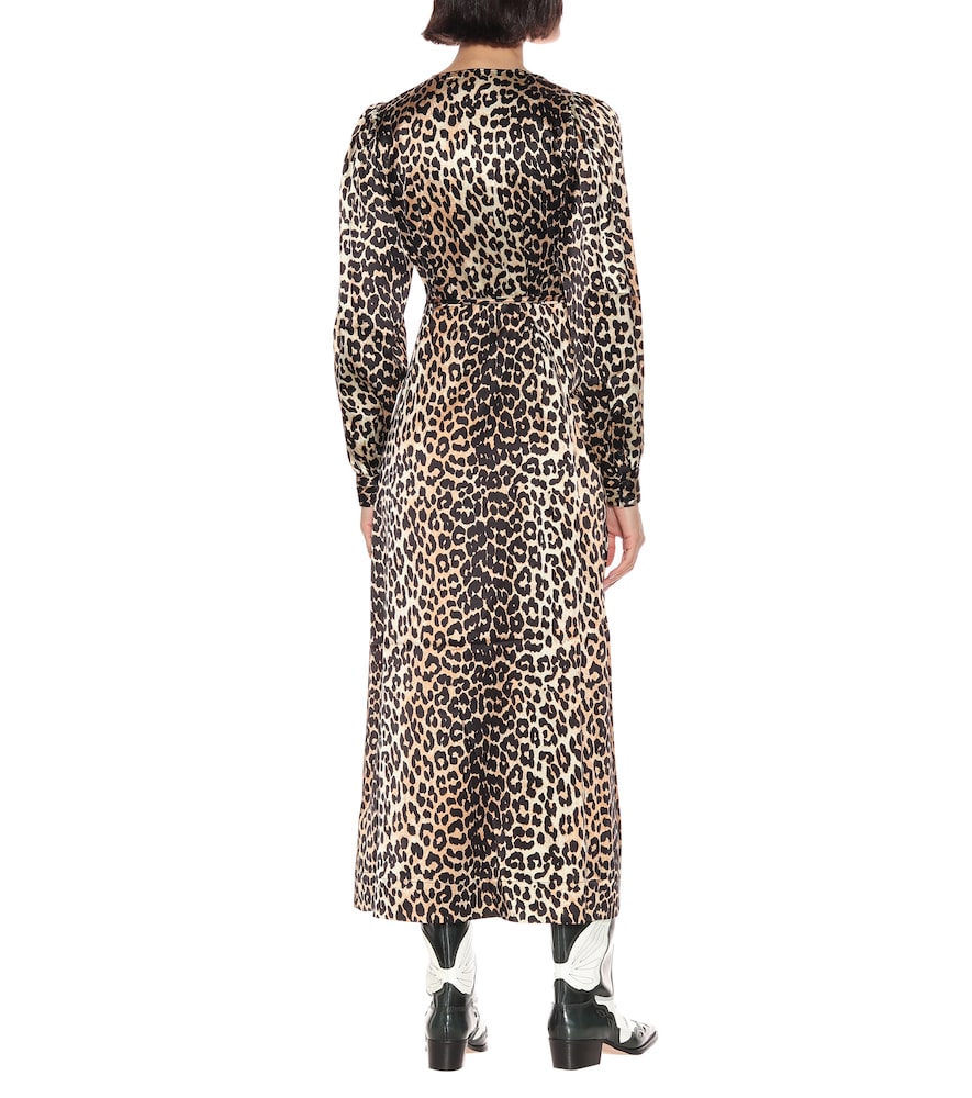  Ganni Ganni Leopard-printed Stretch-silk Dress 