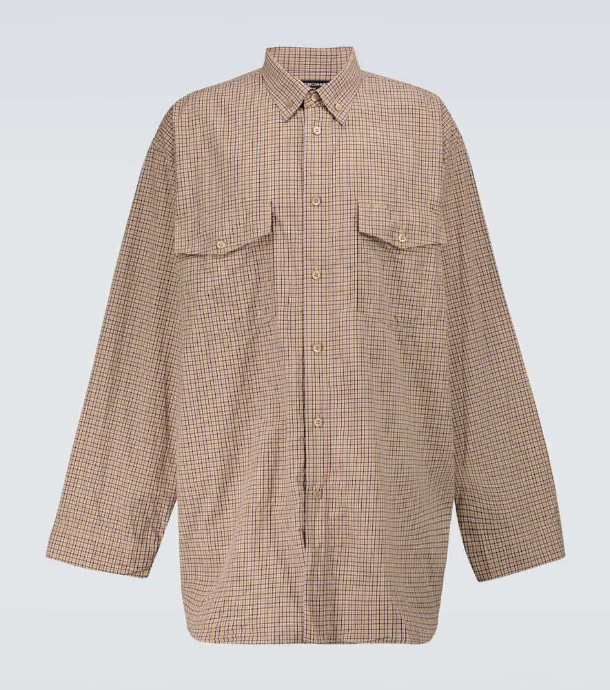 Balenciaga Oversized Button-down Collar Checked Cotton Shirt In Neutrals