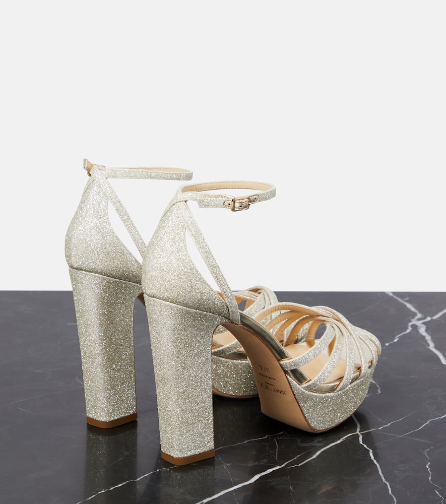 Shop Jimmy Choo Isra Glitter Platform Sandals In Platinum Ice