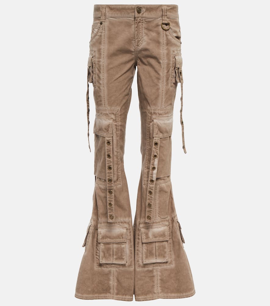 Shop Blumarine Embellished Low-rise Flared Jeans In Coffee Liqueur