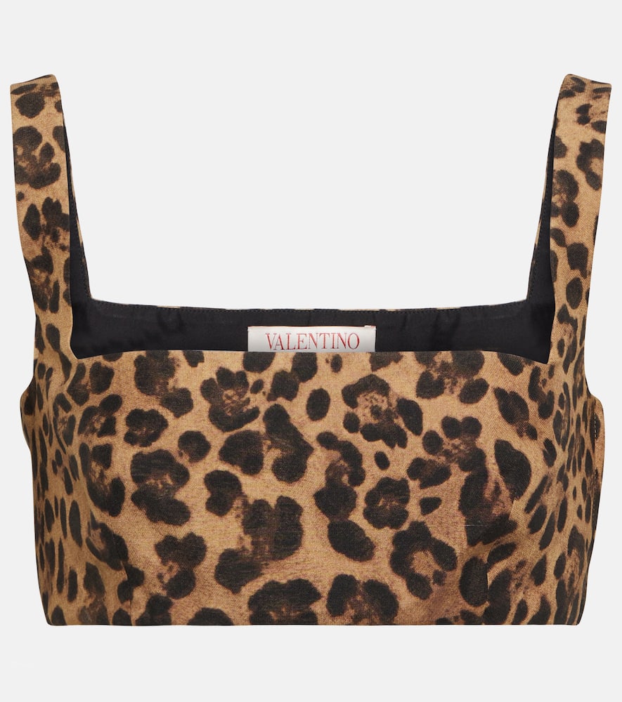Valentino Crêpe Couture Leopard-print Crop Top In Black