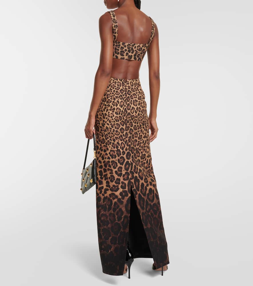 Valentino Crêpe Couture Leopard-print Crop Top In Black