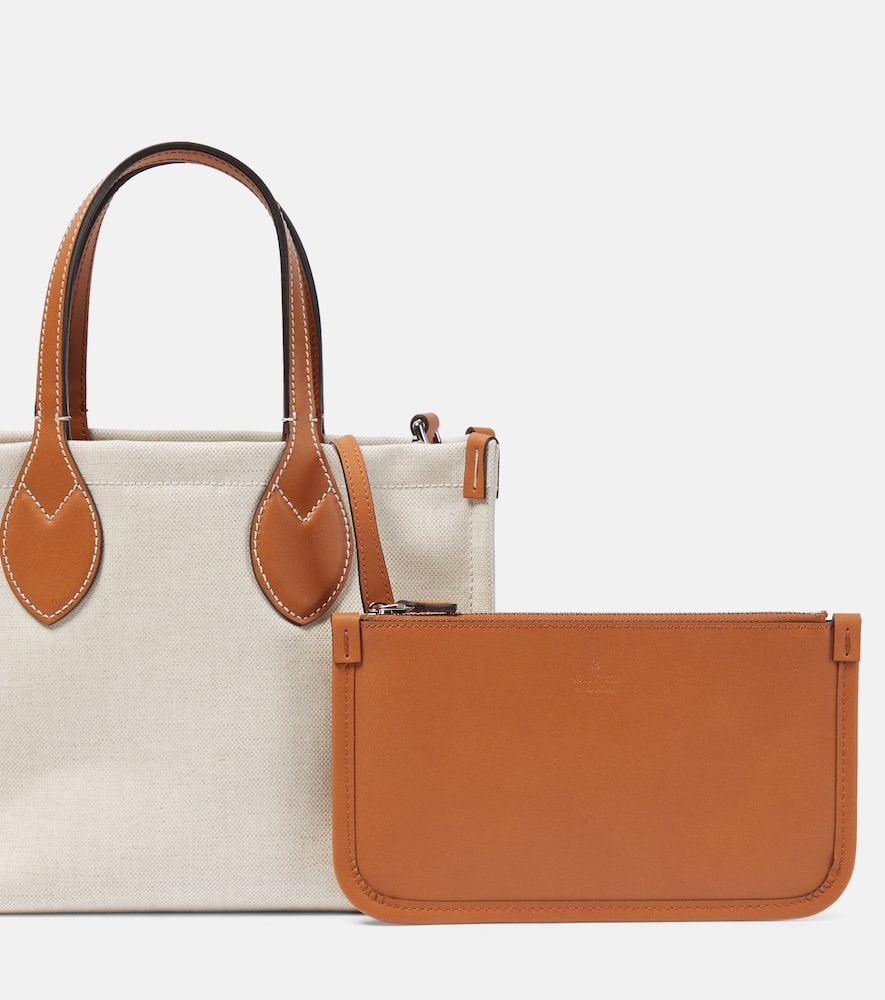 Gucci Mini Logo Leather-trimmed Canvas Tote Bag In Be.eb.greg.h.br/h.br