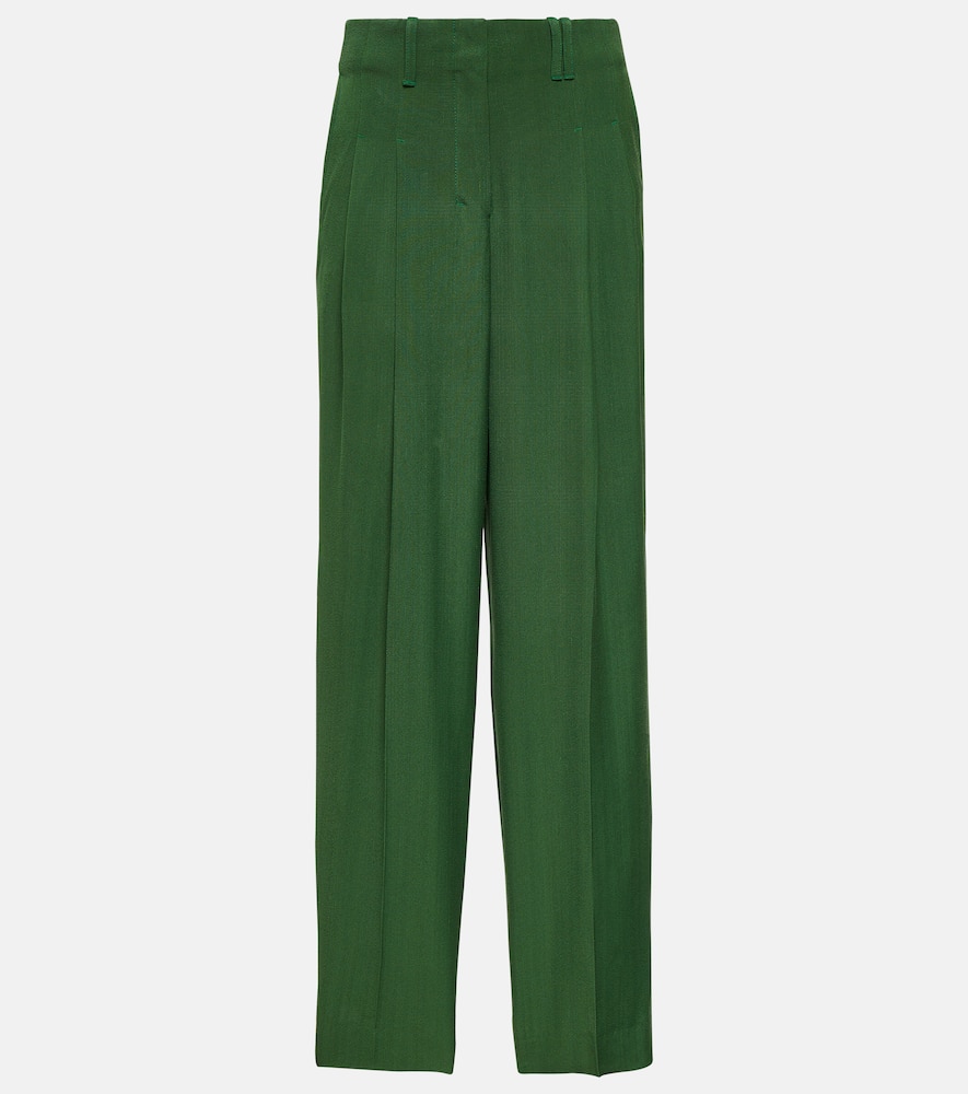 Shop Jacquemus Le Pantalon Titolo High-rise Wide-leg Pants In Green