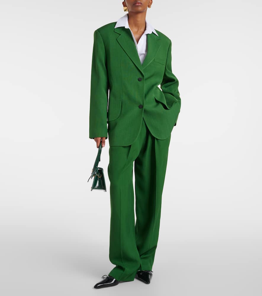 Shop Jacquemus Le Pantalon Titolo High-rise Wide-leg Pants In Green