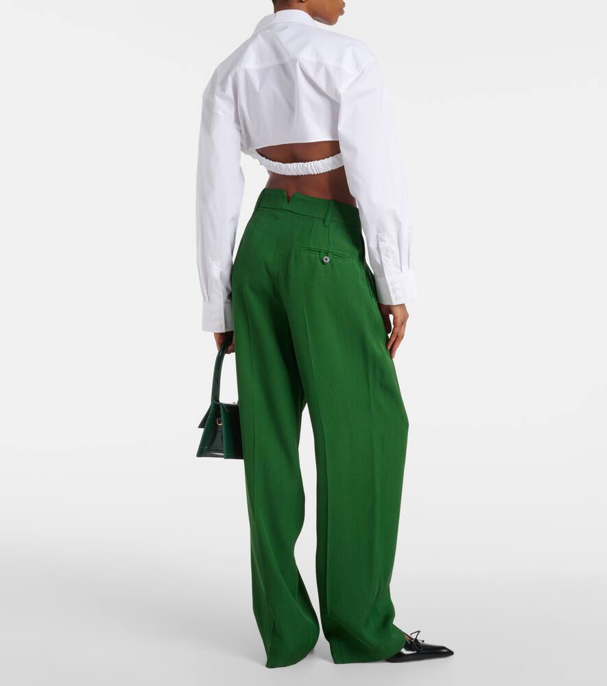 Shop Jacquemus Le Pantalon Titolo High-rise Wide-leg Pants In Green