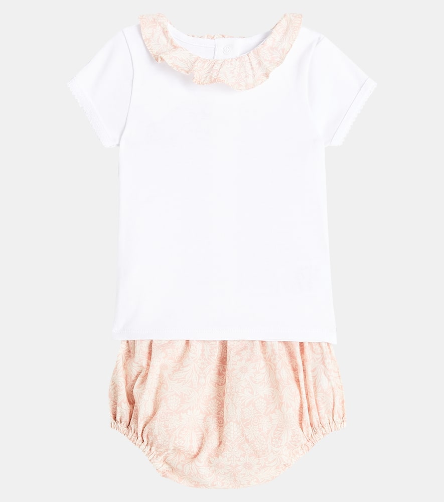 Bonpoint Baby Cotton Top, Bloomers And Rattle Set In Pink