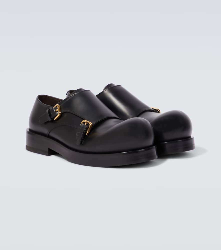 Bottega Veneta Helium Leather Monk Strap Shoes In Schwarz
