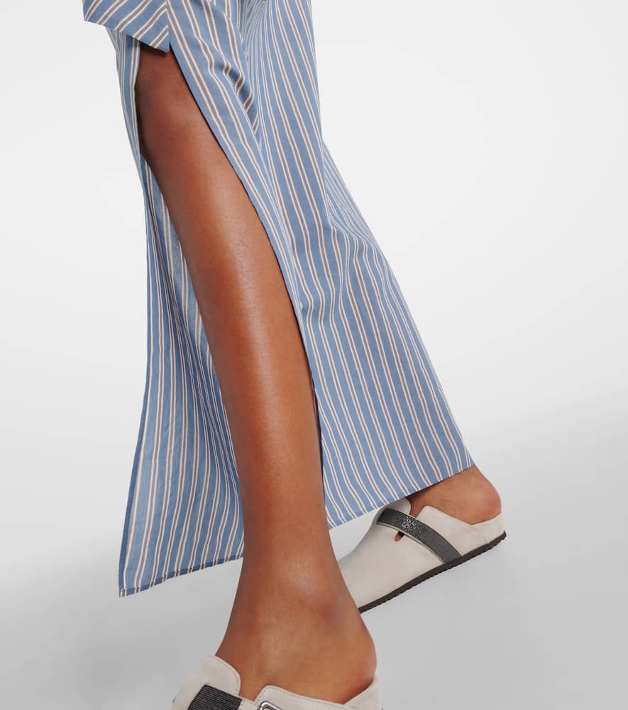 Brunello Cucinelli Striped Cotton And Silk Wrap Skirt In Blau