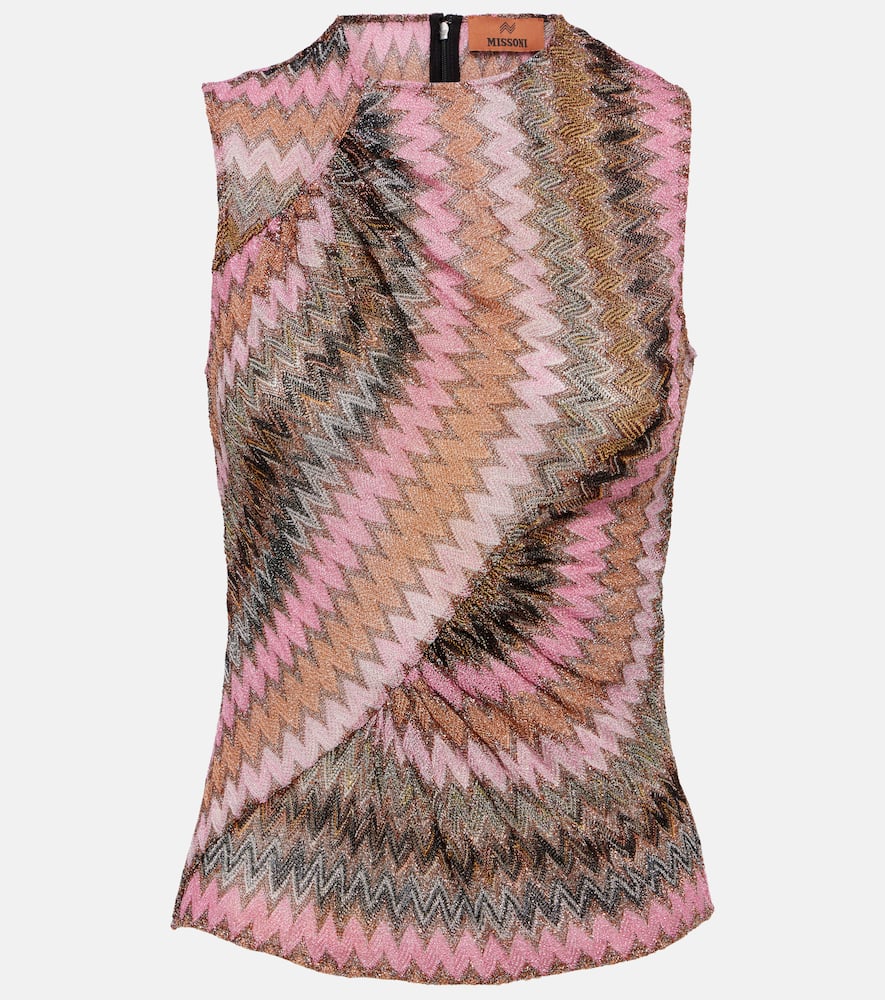 Missoni Zig Zag gathered metallic knit top