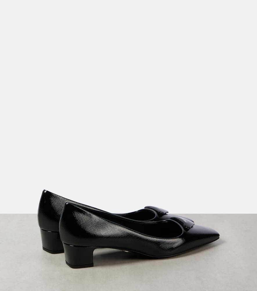 Prada Triangle Saffiano Patent Pump In Black