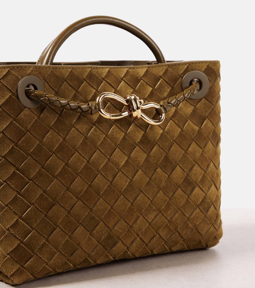 Bottega Veneta Andiamo Intrecciato Small Suede Tote Bag In Brown