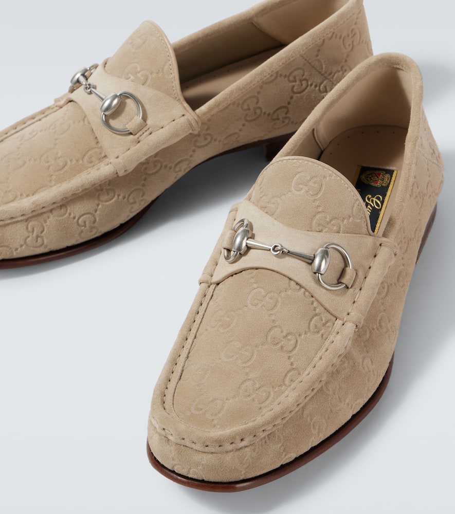 Gucci Horsebit 1953 Gg Debossed Suede Loafers In Oat/oat/oat