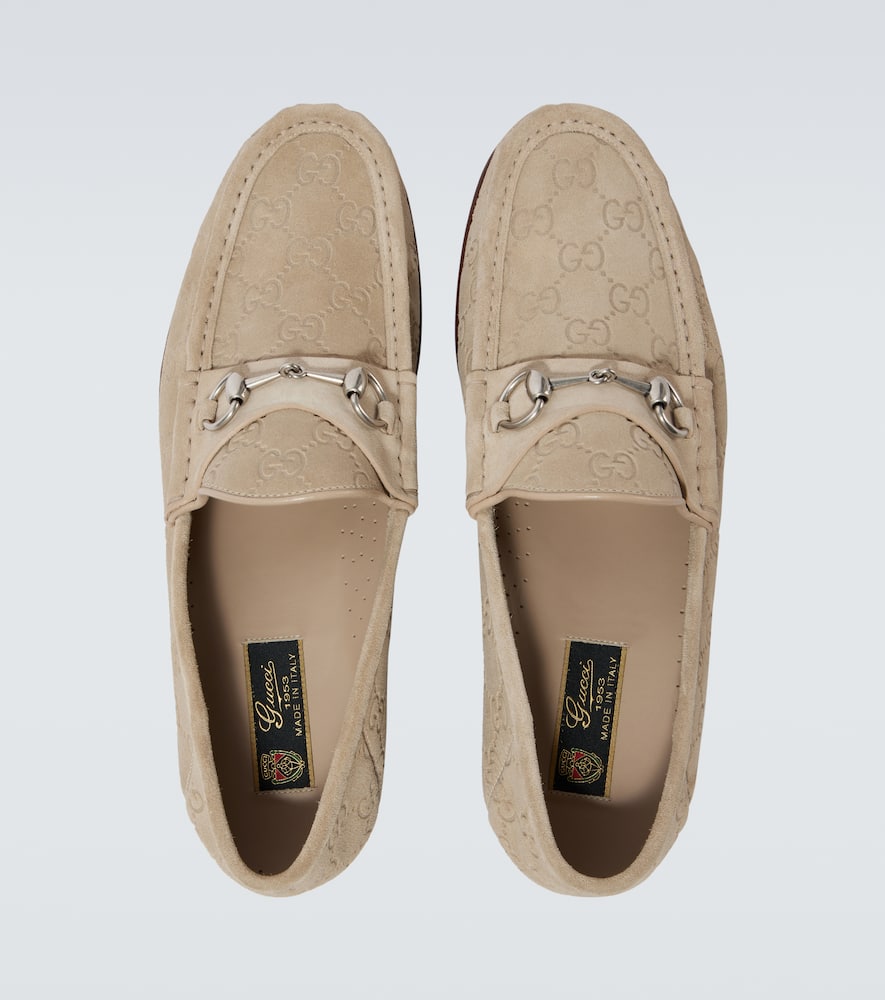 Gucci Horsebit 1953 Gg Debossed Suede Loafers In Oat/oat/oat